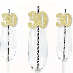 Big Dot of Happiness Gold Glitter 30 Party Straws - No-Mess Real Gold Glitter Cut-Out Numbers & Decorative 30th Birthday Party Paper Straws - 24 Ct