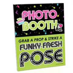 Big Dot of Happiness 80's Retro Photo Booth Sign - Totally 1980s Party Decor - Printed on Sturdy Plastic - 10.5" x 13.75" - Sign with Stand - 1 Piece
