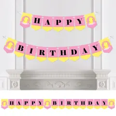 Big Dot of Happiness Pink Ducky Duck - Girl Birthday Party Bunting Banner - Pink Party Decorations - Happy Birthday