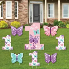 Big Dot of Happiness 1st Birthday Beautiful Butterfly - Yard Sign and Outdoor Lawn Decorations - Floral First Birthday Party Yard Signs - Set of 8