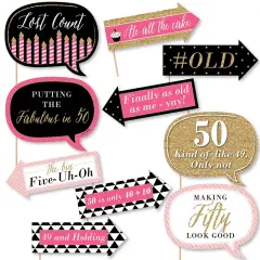 Big Dot of Happiness Funny Chic 50th Birthday - Pink, Black and Gold - Birthday Party Photo Booth Props Kit - 10 Piece