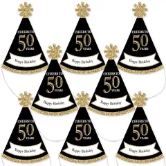 Big Dot of Happiness Adult 50th Birthday - Gold - Mini Cone Birthday Party Hats - Small Little Party Hats - Set of 8