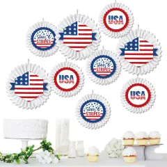Big Dot of Happiness Stars & Stripes - Hanging Patriotic Party Tissue Decoration Kit - Paper Fans - Set of 9