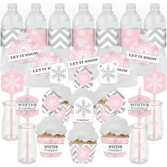 Big Dot of Happiness Pink Winter Wonderland - Holiday Snowflake Birthday Party and Baby Shower Cupcake Kit Fabulous Favor Party Pack 100 Pc