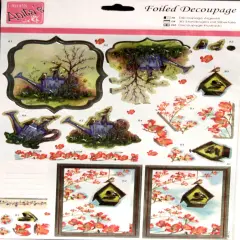 Anita's Foiled Decoupage Die-cut Embellishments-Birdbox And Blossoms