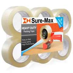 Sure-Max Heavy-Duty Shipping & Packing Tape (2" x 120 yard/360' each) - Moving & Adhesive Carton Sealing - 2.7mil Clear