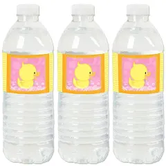 Big Dot of Happiness Pink Ducky Duck - Baby Shower or Birthday Party Water Bottle Sticker Labels - Set of 20
