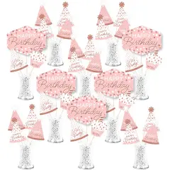 Big Dot of Happiness Pink Rose Gold Birthday - Happy Birthday Party Centerpiece Sticks - Showstopper Table Toppers - 35 Pieces