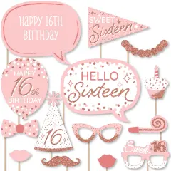 Big Dot of Happiness 16th Pink Rose Gold Birthday - Happy Birthday Party Photo Booth Props Kit - 20 Count