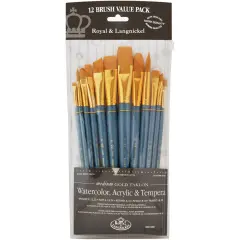 Royal & Langnickel(R) Gold Taklon Flat Value Pack Brush Set-12/Pkg