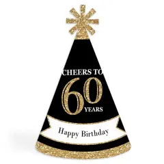 Big Dot of Happiness Adult 60th Birthday - Gold - Cone Birthday Party Hats for Adults - Set of 8 (Standard Size)
