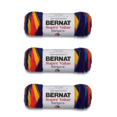 Bernat Super Value Candy Store Stripes Yarn - 3 Pack of 141g/5oz - Acrylic - 4 Medium (Worsted) - 264 Yards - Knitting/Crochet