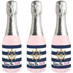 Big Dot of Happiness Last Sail Before the Veil - Mini Wine & Champagne Bottle Label Stickers - Nautical Bachelorette Bridal Shower Favor Gift - 16 Ct