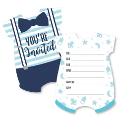 Big Dot of Happiness It's a Boy - Shaped Fill-in Invitations - Blue Baby Shower Invitation Cards with Envelopes - Set of 12