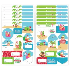 Big Dot of Happiness Tropical Christmas - Assorted Beach Santa Holiday Party Gift Tag Labels - To and From Stickers - 12 Sheets - 120 Stickers