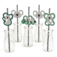 Big Dot of Happiness Koala Cutie - Paper Straw Decor - Bear Birthday Party and Baby Shower Striped Decorative Straws - Set of 24