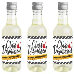 Big Dot of Happiness Teacher Retirement - Mini Wine Champagne Bottle Label Stickers - Happy Retirement Party Favor Gift for Women and Men - Set of 16