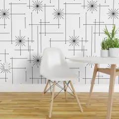 Peel & Stick Wallpaper 2FT Wide Geometric Mid Century Midcentury Modern Black White Monochrome Minimal Custom Removable Wallpaper by Spoonflower