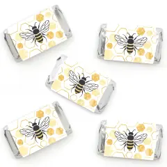 Big Dot of Happiness Little Bumblebee - Mini Candy Bar Wrapper Stickers - Bee Baby Shower or Birthday Party Small Favors - 40 Count