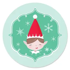 Big Dot of Happiness Elf Squad - Kids Elf Christmas and Birthday Party Circle Sticker Labels - 24 Count