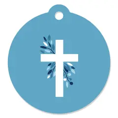 Big Dot of Happiness Blue Elegant Cross - Boy Religious Party Favor Gift Tags (Set of 20)