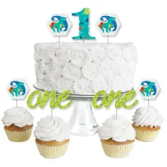 Big Dot of Happiness 1st Birthday Roar Dinosaur - Dessert Cupcake Toppers - ONEasaurus Dino First Birthday Party Clear Treat Picks - Set of 24
