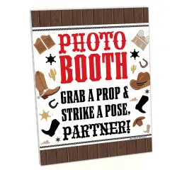Big Dot of Happiness Western Hoedown Photo Booth Sign - Cowboy Party Decor - Printed on Sturdy Plastic - 10.5 x 13.75" - Sign with Stand - 1 Piece