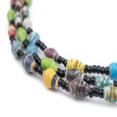 The Bead Chest Beach Recycled Paper Beads from Uganda Extra Small 6mm African Multicolor Bicone 54 Inch Strand Handmade