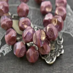 *15* 9mm Purple Bronze Washed Pink Silk Central Cut Round Beads