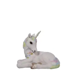 Baby Rainbow Unicorn Resting Life Size Statue