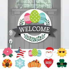 Big Dot of Happiness Holiday Welcome - Front Door Seasonal Decor - Interchangeable Wreath