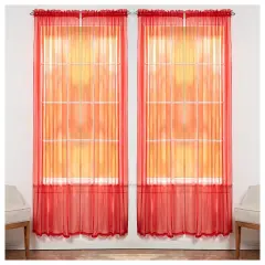 J&V TEXTILES 4-Pack Value: Solid Sheer Window Curtain Panels Red