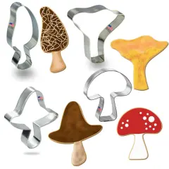 CookieCutter.Com Brand Mushroom 4 Pc Set. USA Tin Plate Steel. 4 in Morel, 3.25 in Chanterelle, 3.25 in Shitake, and 3.25 in Button