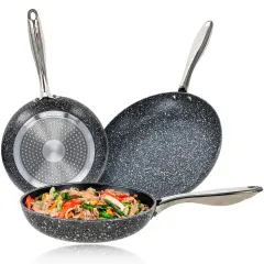 Potted Pans Nonstick Frying Pan Set - 3pc Breakfast Skillet Stone Frying Pans