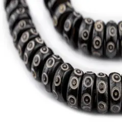 The Bead Chest Black Carved Eye Disk Bone Mala Beads (12mm)