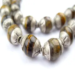 The Bead Chest Capped Tiger Eye with Silver Gemstone Beads, Full Strand of Round Nepalese Stone Beads, Great for DIY Jewelry Necklace & Bracelet Making