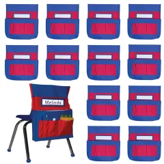 Carson Dellosa 12-Piece Chairback Buddy Pocket Chart Chair Set, 15" W x 19" H Desk Buddy Pocket Organizer With Name Tag, Back of Chair Organizer for Classroom Supplies, Chair Pockets for Classroom