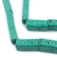The Bead Chest Moroccan Pottery Beads, Green, Rectangle: Genuine North African Berber Tribal Beads for DIY Jewelry Making and More