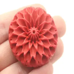 40mm Carved Cinnabar Red Flower Focal Bead