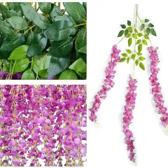 12pcs Artificial Wisteria Vine Garland Fake Flower Plants Garden Hanging Decor Red purple