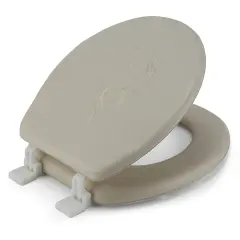Embroidered Padded Soft Round Toilet Seat With Easy Clean & Change Hinge Beige