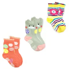 Wrapables Peek A Boo Animal Non-Skid Toddler Socks Set of 3, Duck (L)