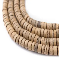 The Bead Chest Cream Heishi Coconut Shell Beads 8mm Brown Wood 20-22 Inch Strand