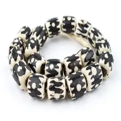 The Bead Chest Batik Bone Beads - Full Strand of Fair Trade African Beads (Barrel, Doodle Design)