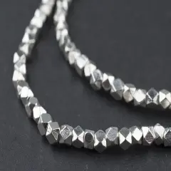 The Bead Chest Cornerless Cube Beads - Full Strand of Faceted Ethnic Metal Spacers (3mm, Shiny Silver)