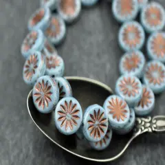*15* 12mm Copper Washed Sky Blue Silk Aster Flower Coin Beads