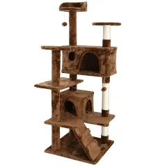 53" Cat Tree Activity Tower Pet Furniture Sisal-Covered Scratch Post Home Brown