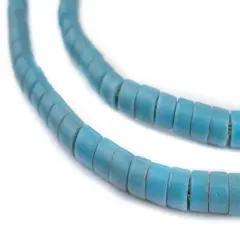 The Bead Chest Turquoise Vintage Czech Cylinder Beads 4x6mm Ghana African Blue Glass Large Hole 22-24 Inch Strand Handmade