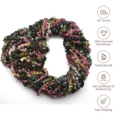 Multi Tourmaline Chip Beads, 34 Inch, Natural Chip Strands, Drilled Strung Nugget Beads, 3-7mm, Polished, GemMartUSA (CHMT-70001)