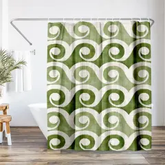 Americanflat 71" x 74" Shower Curtain, Retro Waves In Green by Modern Tropical
